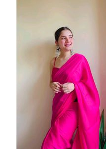 Fushia Pink Pure Chiffon Saree