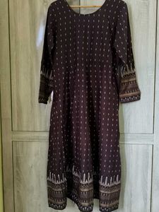 Elegant Dark Brown Anarkali Kurta with Golden Buti