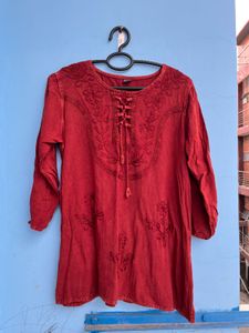 Red Embroidered Tunic Top