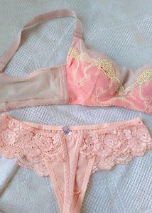 Pink Floral Lace Bra