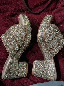 Gold Rhinestone Embellished Party Sandals
