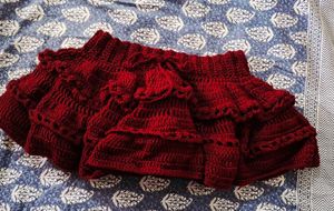 Maroon Crochet Ruffle Mini Skirt