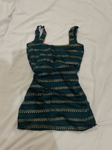 Elegant Teal & Gold Embroidered short kurti