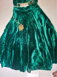 Emerald Green Velvet Lehenga Choli Set