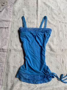 Blue Lace Trim Cami Tank Top