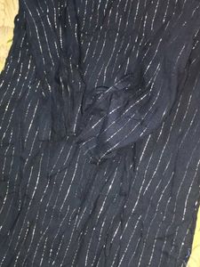 Navy Blue Kurta with Silver Stripes