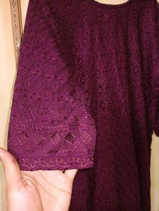 Women's Maroon Embroidered Kurta | L | Bust 32 in