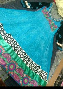 Beautiful Blue Saree with Pink &amp; Black Border