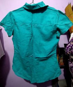 Teal Short Sleeve Button-Up Top