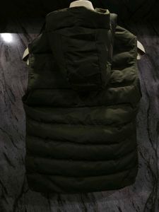 Olive Green Puffer Vest with Hood