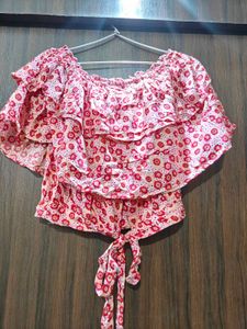 Floral Ruffle Back-Tie Crop Top