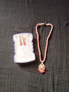 orange &amp; Silver Necklace and Earring Set