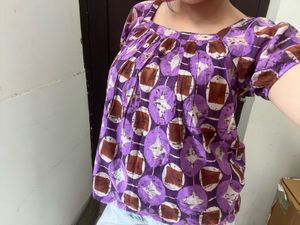 Etam French Vintage Purple Printed Square Neck Puf
