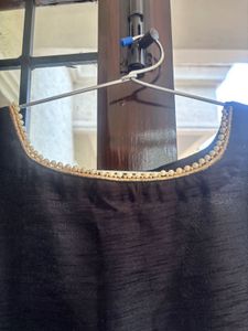 Elegant Black Gown with Gold Dupatta
