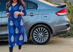 Blue Leaf Print Kurta or kurti for cheap rat