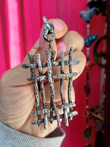 Brass Unique Silver Drop Earrings