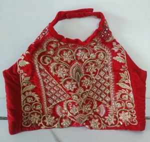 Red Velvet blouse with Golden Embroidery