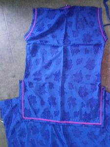 Blue Kurta Set with Pink Trim