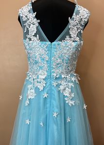 Light Blue Lace Tulle Gown