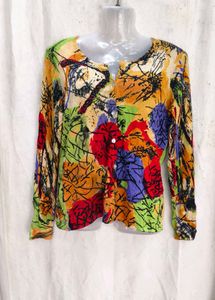Colorful Abstract Print Button-Up Top