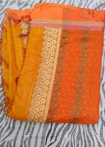 Orange Colour Stone Work Saree