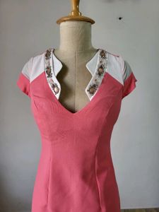 Pink Embellished V-Neck Dress