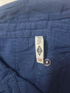 Blue Textured Button-Up Top