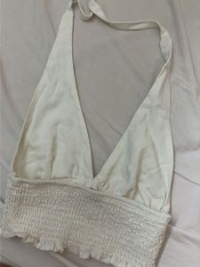 White Smocked Halter Crop Top