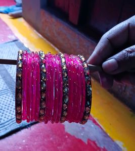 Vibrant Pink Beaded Bangles