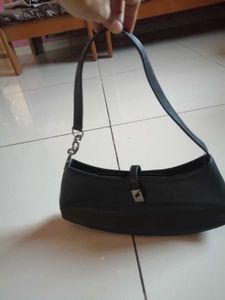 Black Baguette Shoulder Bag with Silver Clasp - Y2