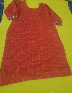 Red Kurta Set with Mirror Work