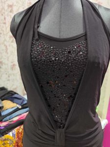 Black Y2K halter neck sparkle top