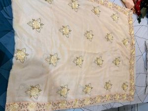 Floral Peach Embroidered Saree