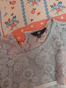 Light Blue Lace Puff Sleeve Top