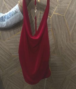 Red Halter Neck Ruched top with tag