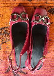 Maroon Slingback Flats with Buckle Detail