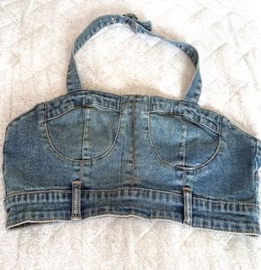 Denim Halter Crop Top