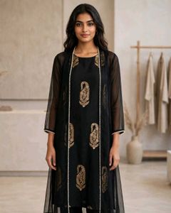 Elegant Black Kurta Set with Gold Print