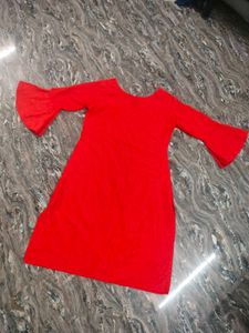 Red Embroidered Kurta with Bell Sleeves