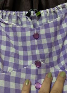 Purple Gingham Tiered Midi Dress