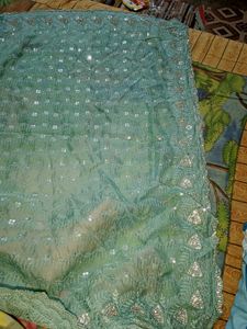 New stones work saree with designer blouse piece