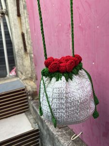 Handmade Crochet Flower Drawstring Pouch