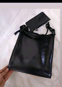 F&amp;CO Black Patent Leather Tote Bag