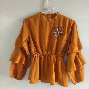 Mustard Ruffle Sleeve Top