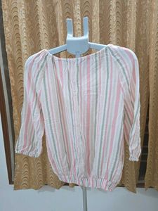 DNMX Striped Tie-Neck Blouse