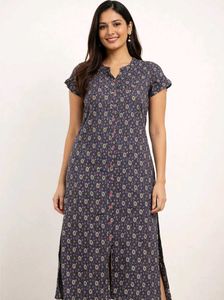 Printed Grey Button-Down Kurti