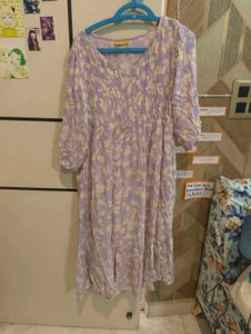 Purple Floral Print Midi Dress