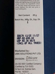 Ubik A2 Lite Skin Lightening Cream