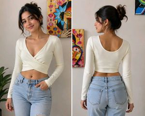 Cream Long Sleeve Cropped Top