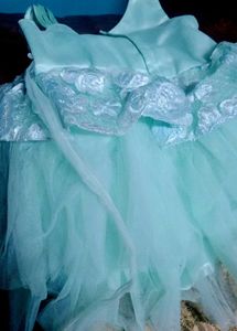 Frilled NetSatin Embroidery FreshPista Color Frock
